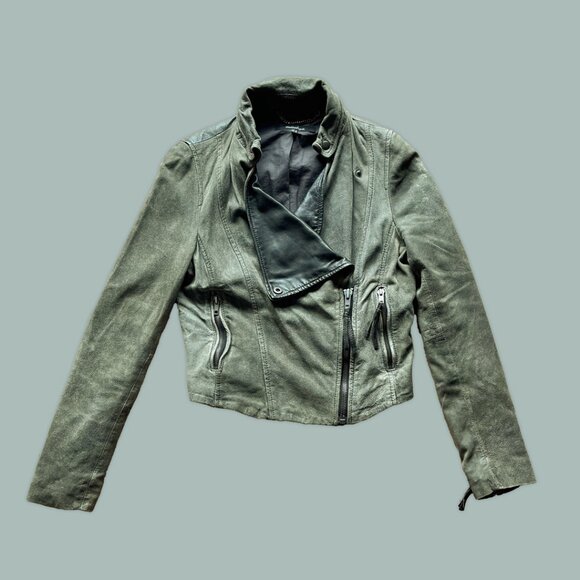 Muubaa London Army Green and Black Leather Motorcycle Jacket – 6 - Picture 1 of 10
